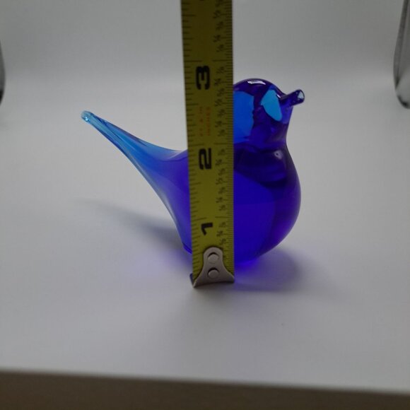 Hand Blown Blue Glass Bird Sculpture Decorative Art Piece Collectible Home Decor - Picture 12 of 12